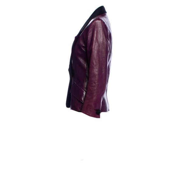YVES SAINT LAURENT 1990s Plum Leather and Satin Blazer Jacket and Skirt Set S - Picture 6 of 7